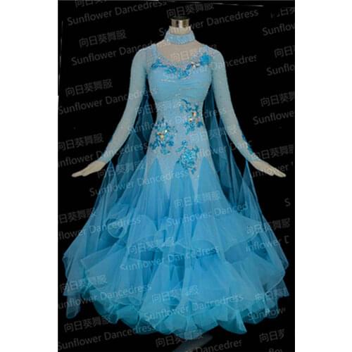 100% New Competition organza ballroom Standard dance dress,dance clothing,stage wear,ballom dance wear,Waltz,blue color