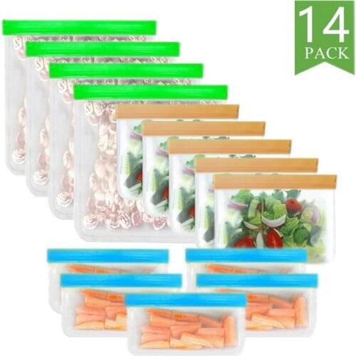 14 Pieces/Set Of Silicone Bag PEVA Silicone Food Storage Bag Container LeakProof Reusable Storage Bag Fresh Bag Food Storage Bag