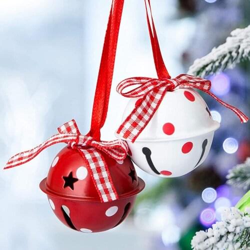 2Pcs Christmas Hanging Bells Green White Metal Jingle Bell With Ribbon For Home