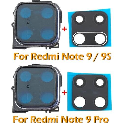 50Pcs/Lot,New Back Camera Glass Lens Cover with Frame Holder Replacement Part For Xiaomi Redmi Note 9S 9 Pro