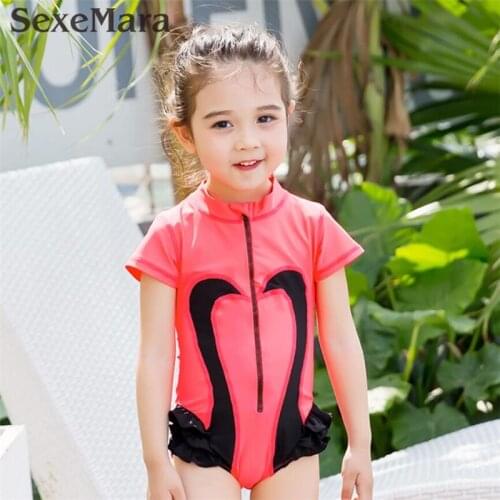 2019 Best Quality Swan kids swimsuit Pink black Baby girls ruffle one piece bikini swan swimwear bathing beach suit