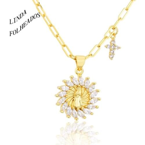 2021New Design Trendy Holy Virgin Mary Pendant Necklace Religion Christian Copper Cubic Zircon Necklace Jewelry Gift For Female