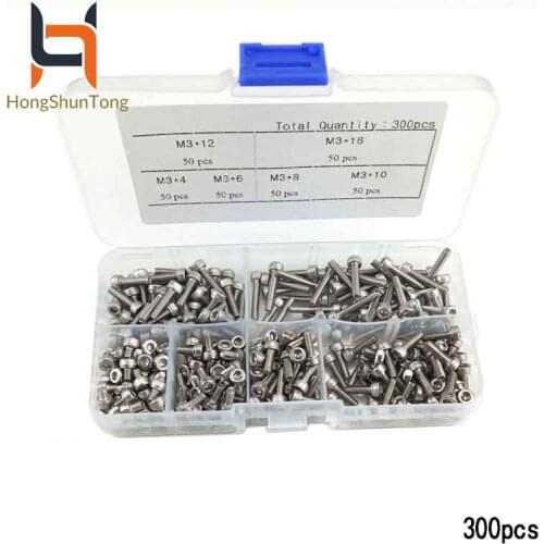 300pcs/set M3 304 Stainless Steel Hexagon Socket Button Head Cap Screws Hex Bolts Screw Set Assortment Kit Household screws