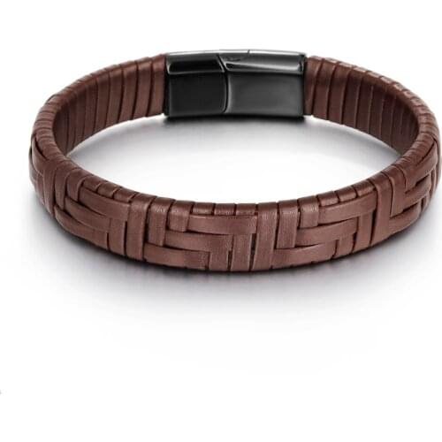 Mixed Color Hand-woven Mens Geometric Leather Punk Style Stainless Steel Magnetic Buckle Bracelet Jewelry
