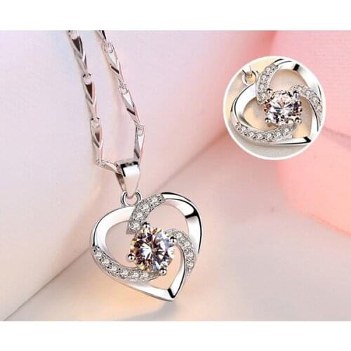 Elegant Silver Color Women Casual Heart-shaped Pendant Necklace for Ladies Birthday Christmas Valentine Jewelry