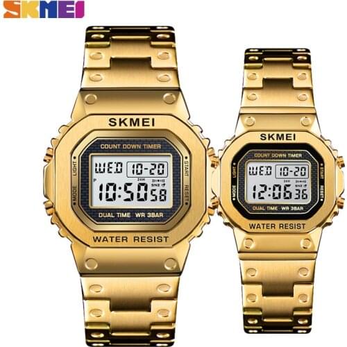SKMEI Fashion Digital Watch Men Women Couple Wristwatches 2Time Chrono Watches Waterproof Horloges Vrouwen Mannen Wristwatch
