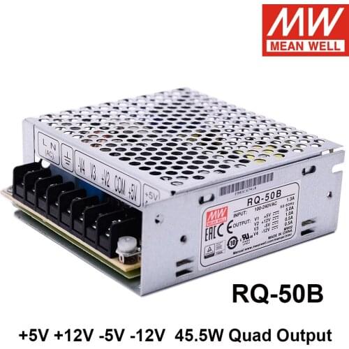 MEAN WELL RQ-50B 45.5W Quad Output Switching Power Supply 110V/220V AC to 5V 12V -5V -12V DC 5A 1A 0.5A 0.5A Meanwell Driver