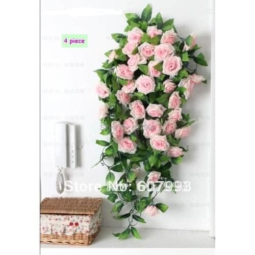 Artificial silk rose flowers ivy , fabric craft flowers vine, fake home garden party decorative garland rattan , 20pcs