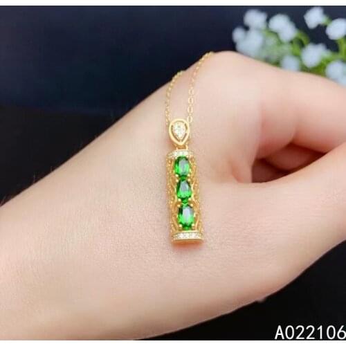 Fine Jewelry 925 Pure Silver Inlaid Natural Diopside Girl Luxury Trendy Fresh Chinese Style Gem Pendant Necklace Support Detecti
