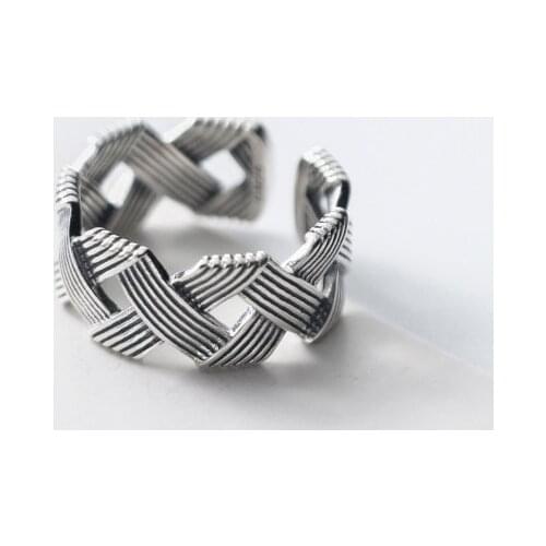 925 Sterling Silver Geometric Twisted Ring for Women Open Adjustable Retro Vintage Jewelry Punk Party Gifts