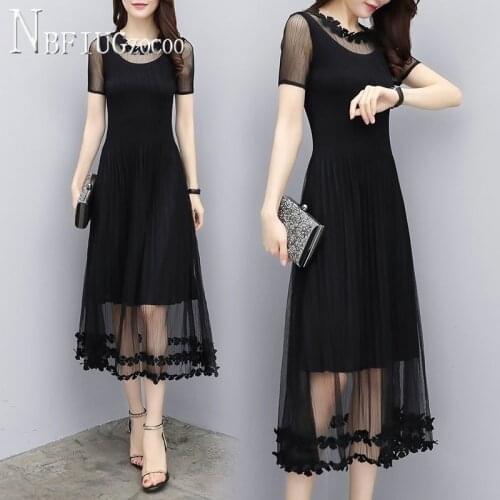 2020 Korean Black Color Patchwork Women Dress Short Sleeve Female Dresses