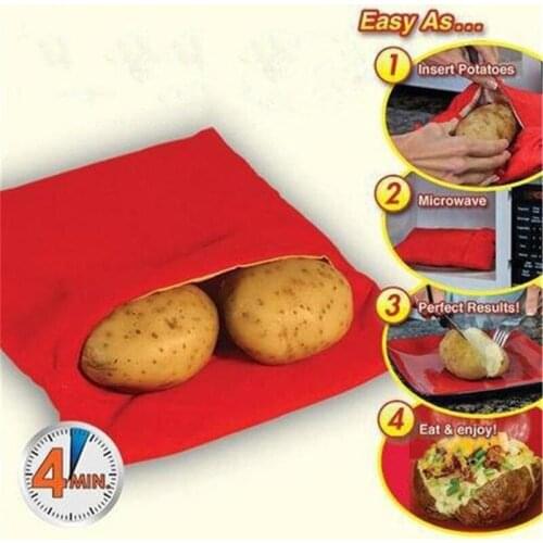 Kitchen Accessories Red Washable Potato Bag Baking Tool Containable 4 Potatoes Microwave Easy to Cooking Tool