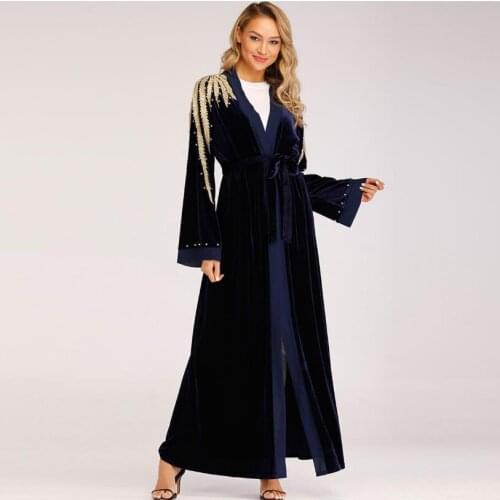 Muslim golden line embroidery abaya Arab muslim cardigan abaya full length beading Robe prayer fashion muslim dress wq1379