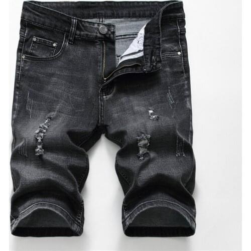 2020 Summer New Mens Ripped Short Biker Jeans Fashion Black Gray Denim Shorts Male Brand Clothes