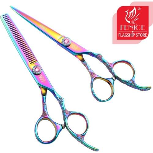 Fenice 6 inch Professional Purple Pet Dog Grooming Scissors Set Cutting&Thinning Shears Set Animal Haircut Scissors Kit