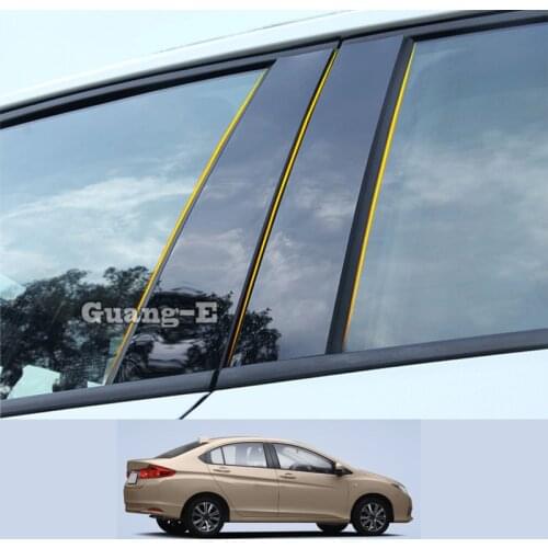 For Honda City 2015-2019 Car PC Material Pillar Post Cover Door Trim Window Piano Black Molding Sticker Plate