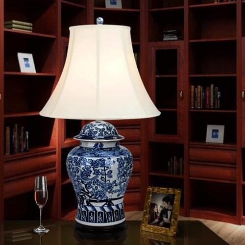 Hand Painted Blue And White Antique Living Room Study Room Retro Vintage Table Lamp Old Fashion Ceramic Table Lamp