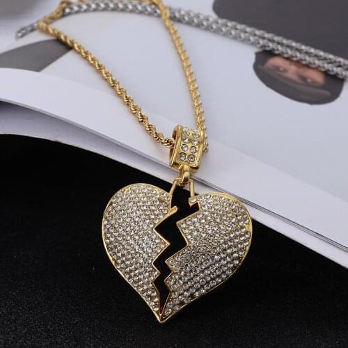 Hip-Hop Pendant Necklace Iced Jewelry With Breakheart Iced Out Bling AAA Zircon MenHip Hop Jewelry Gold Silver Color Charms