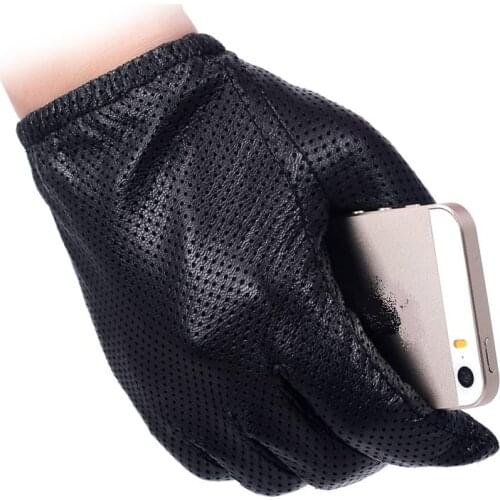 Men Fashion Gloves Genuine Sheep Leather Gloves Short Design Touch Screen Real Leather Gloves Mesh Driving Gloves LG024