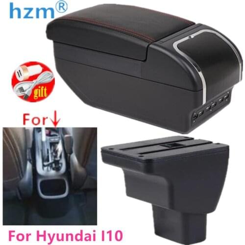 Car Armrest box For Hyundai I10 Rotatable Center Centre Console Storage Box with USB interface decoration accessories