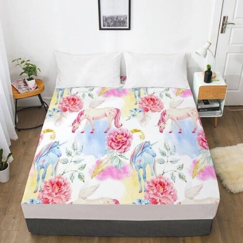 Unicorn Cartoon Fitted Sheets Mattress Cover With Elastic Band 3D Bed Sheet LinensFor Baby Kids Child Girls Boys 200x200 160x200
