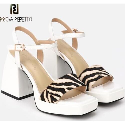 Summer New White Tiger Pattern Thick Heel Buckle Thick Bottom Personality Fashion Party Roman High Heel Sandals