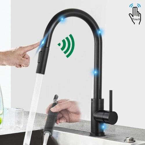 Touch Sensor Faucet Kitchen Hot Cold Mixer Tap Sink Flexible Pull Out Crane Modern Luxury Black Grifo Intelligent Swivel Faucets