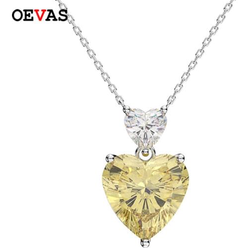 Sparkling Pink Yellow Heart Zircon pendant necklace Elegant Wedding Engagement party jewelry for women Valentines Day present