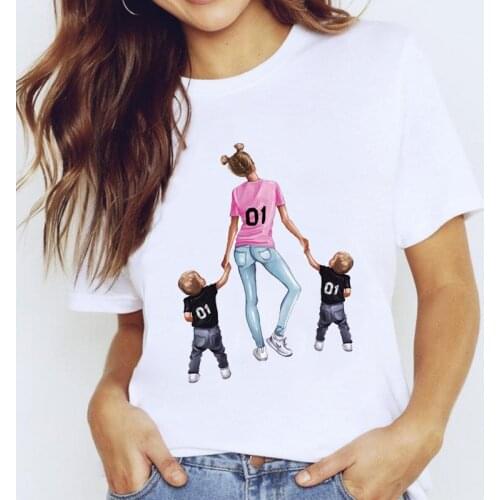T-shirts Top for Women Mom of Boys Happy Life Mama Mother Cartoon Clothing Print Lady Graphic T Shirt Ladies Female Tee T-Shirt