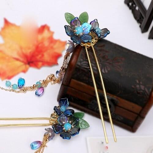 Handmade Ancient Hair Decor Flower Tassel Hair Stick Hairpin for Hanfu Cosplay Accessories for Women Girl Gift Hot