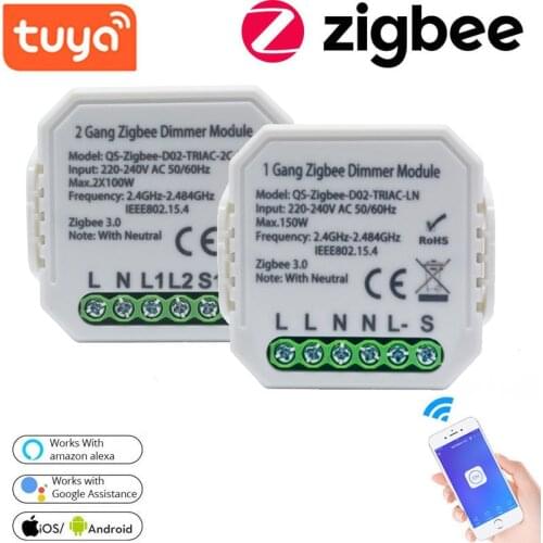 Tuya Smart 1/2 Gang ZigBee Dimmer Switch Module With Neutral Smartlife Wireless Control Support Zigbee 2MQTT Need Gateway