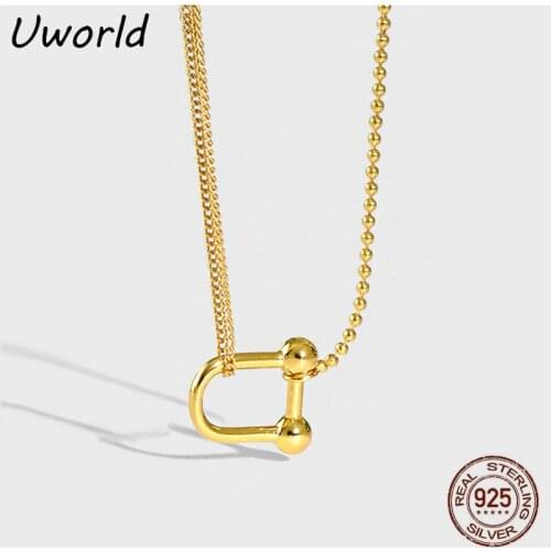 Unique S925 Sterling Silver U Shape Charm Necklace Double Line Beads Chain Splicing Choker Necklace Fashion boutique jewelry