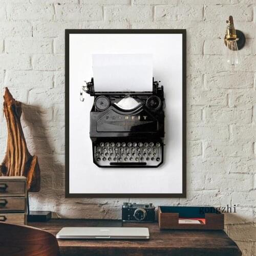 Vintage Typewriter Canvas Painting Black White Photography Poster Retro Decorative Wall Art Pictures Office Bedroom Home Decor