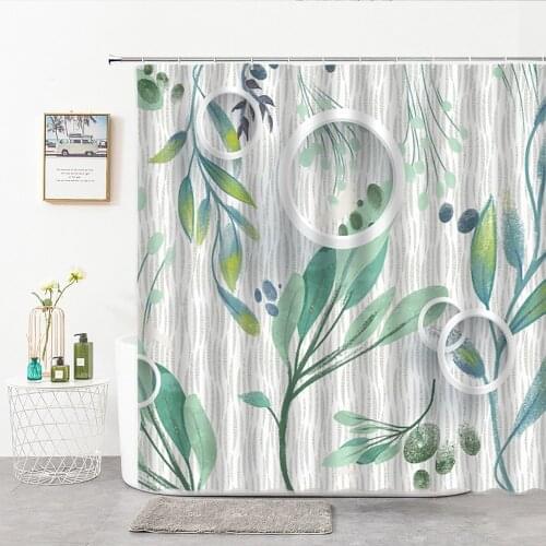 Green Tropical Plants Shower Curtains Bathroom Polyester Waterproof Shower Curtain Leaves Printing Curtains for Bathroom Shower