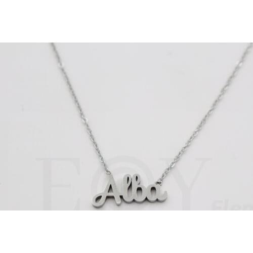 Collar De Acero Inox Con Nombre De Alba Color Plata Alta Calidad Envió Desde España