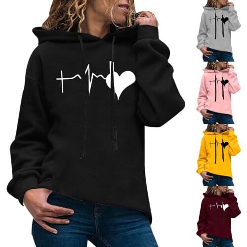 Ladies Long Sleeve Hoodie Polyester Breathable Ecg Printed Casual Large Round Neck Drawstring Sports Long Sleeve Hoodie