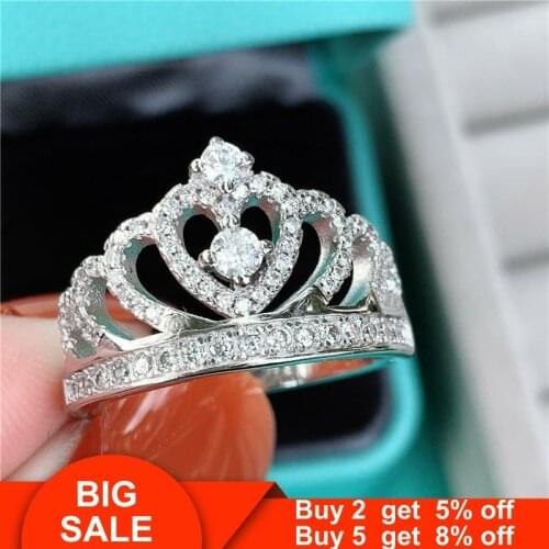 Queen of heart Crown ring Real 925 Sterling silver AAAAA cz Luxury Engagement Wedding Band Rings for women Bridal Party Jewelry