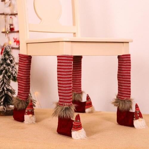 1Pc Christmas Striped Forester Anti Slip Table Chair Leg Protective Cover Socks Furniture Feet Sleeve Cover Christmas Decor