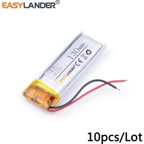 10pcs /Lot 601030 061030 130mah 3.7v lithium Li ion polymer rechargeable battery Bluetooth Bracelet Pen Camera Self Timer