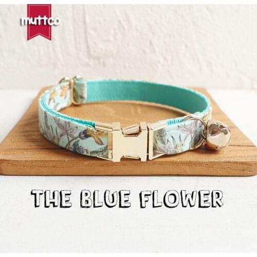 10ps/lot MUTTCO retail with gold high quality metal buckle collar for cat THE BLUE FLOWER design cat collar 2 sizes UCC060J