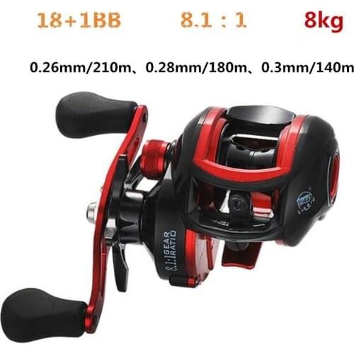 18*1BB Metal Baitcasting Fishing Reel 8.1:1 Long Shot Left / Right Hand Fishing Wheel black and red fishing wheel