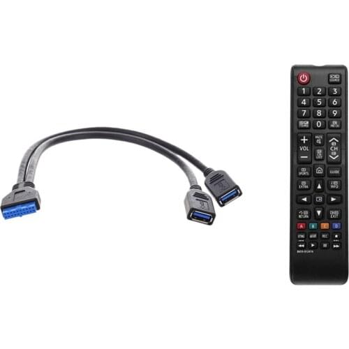 2 Port USB 3.0 Female to 20 Pin Header Cable Adapter & 433MHz 1CH Remote Control BN59-01247A for Samsung UA78KS9500W