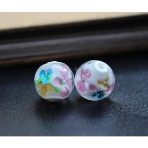 20Pcs 10mm 12mm Handmade Glass lampwork beads Flower Beads White Color for jewelry making Wholesale and Retail