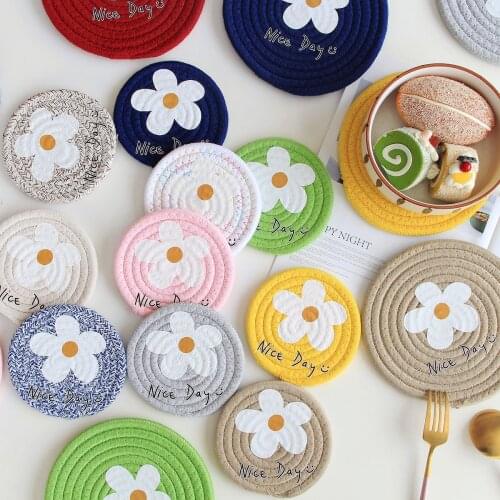 2021New Cotton String Placemat Heat Proof Mat Woven Coasters Cute Flower Insulation Mat Placemat Coaster Placemats For Table