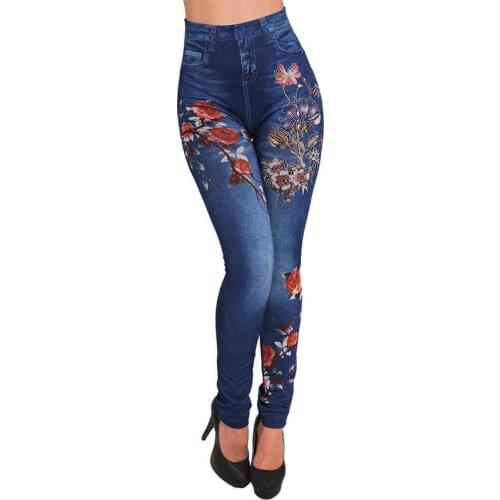 2021 High Waist Floral Jean Leggings Women Winter Skinny Spandex Plus Size Jeggings Female Workout Gym Pants Clothes Y2k Push Up