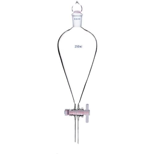250ml,24/40,Glass Separatory Funnel,Pear Shape,PTFE Stopcock,Straight Drop Tube