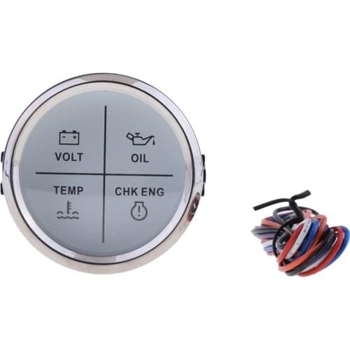 52mm 2" 4 LED Alarm Gauge VOLT OIL TEMP CHK ENG Indicator Meter