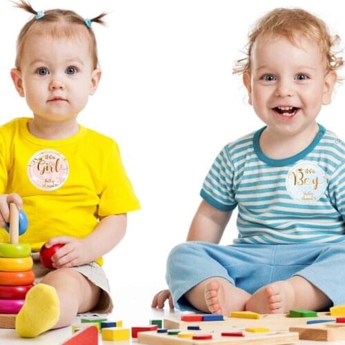 60pcs Baby Shower 4cm "It is a Boy! It is a Girl!" Adhesive Sticker Seal Label Candy Box Decoration DIY Gifts Bag Stickers