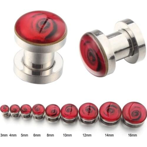 2PCS Fashion Style Stainless Steel Red Rose Flowers Ear Plugs Tunnels Flesh Expansions Piercing Ear Gauges Sexy Body Jewelry