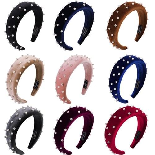 Brand Women Beading Hairband Soft Velvet Comfortable Elegant Simple Girls Head Bands Pearl Headband To Wife